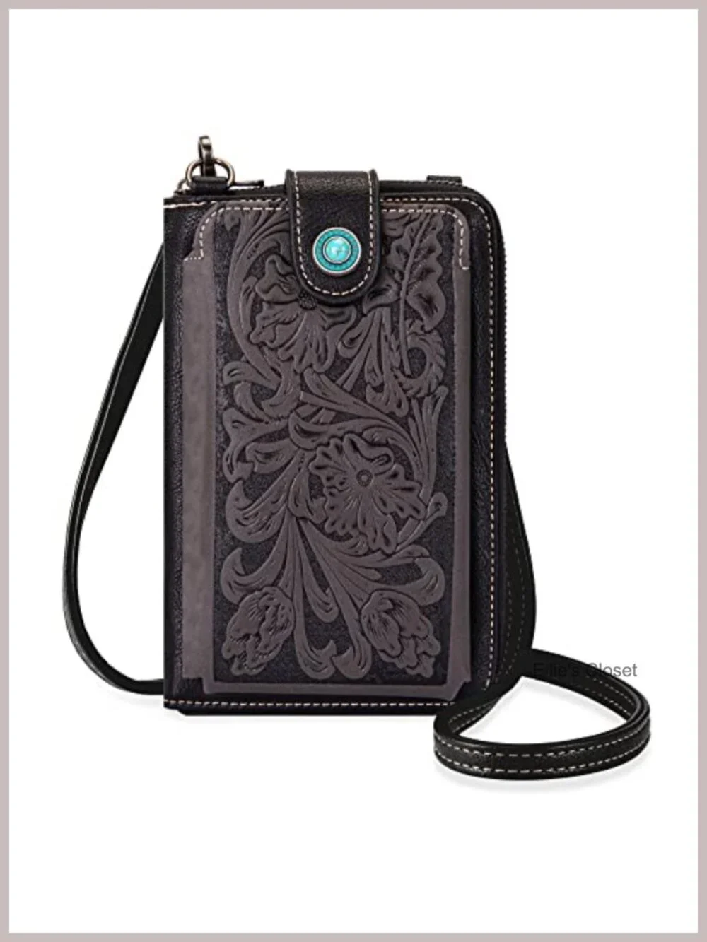 Western Crossbody Phone Wallet RFID Blocking Faux Leather with Cash Slots